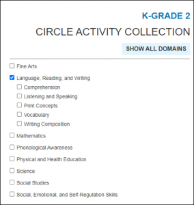 My Activities filtering options for K-Grade 2