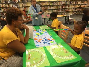 Parent and child doing activity together during family engagement event