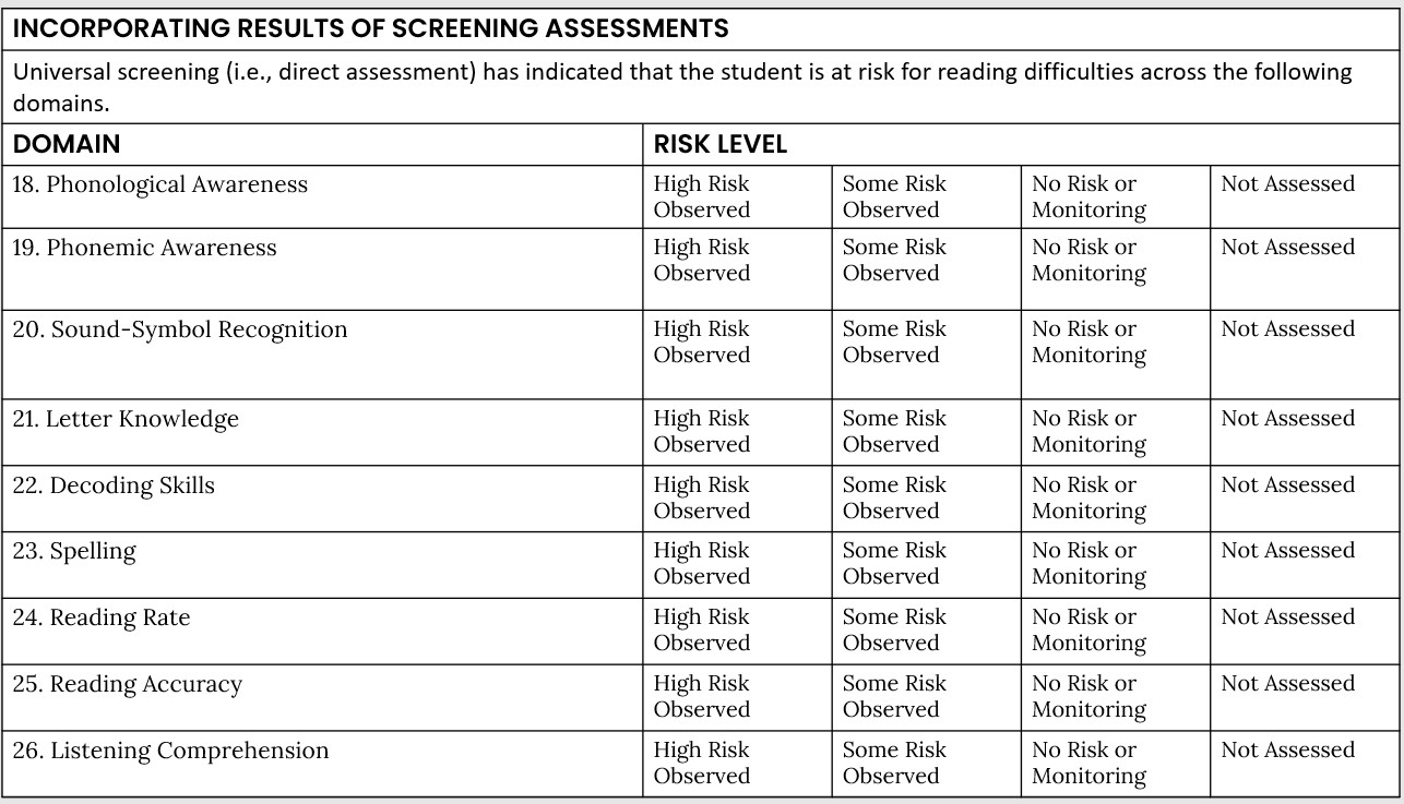 Incorporating Results of Screening Assessments